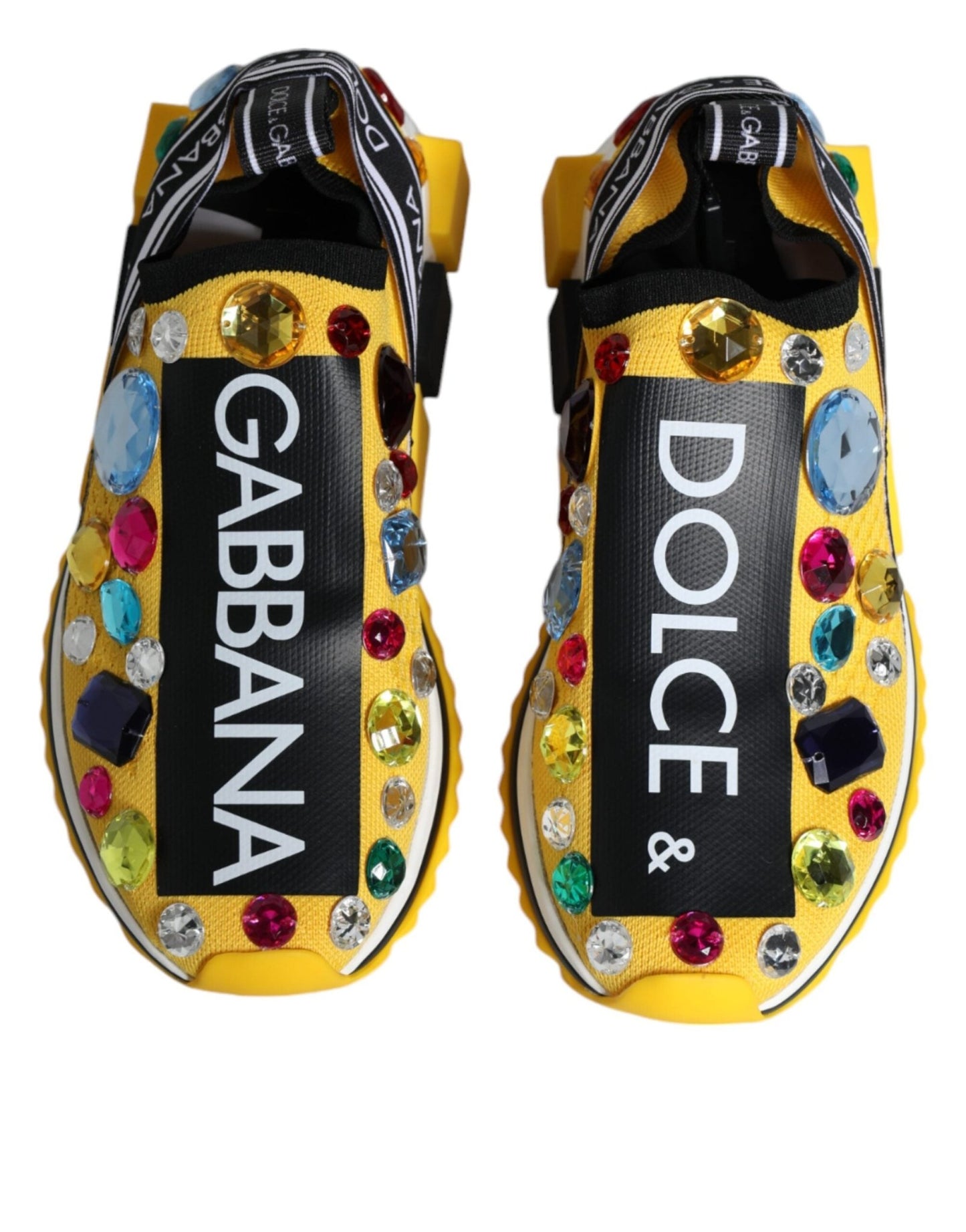 Dolce & Gabbana Yellow Sorrento Crystals Low Top Sneakers Shoes - SMARTMARTNZ