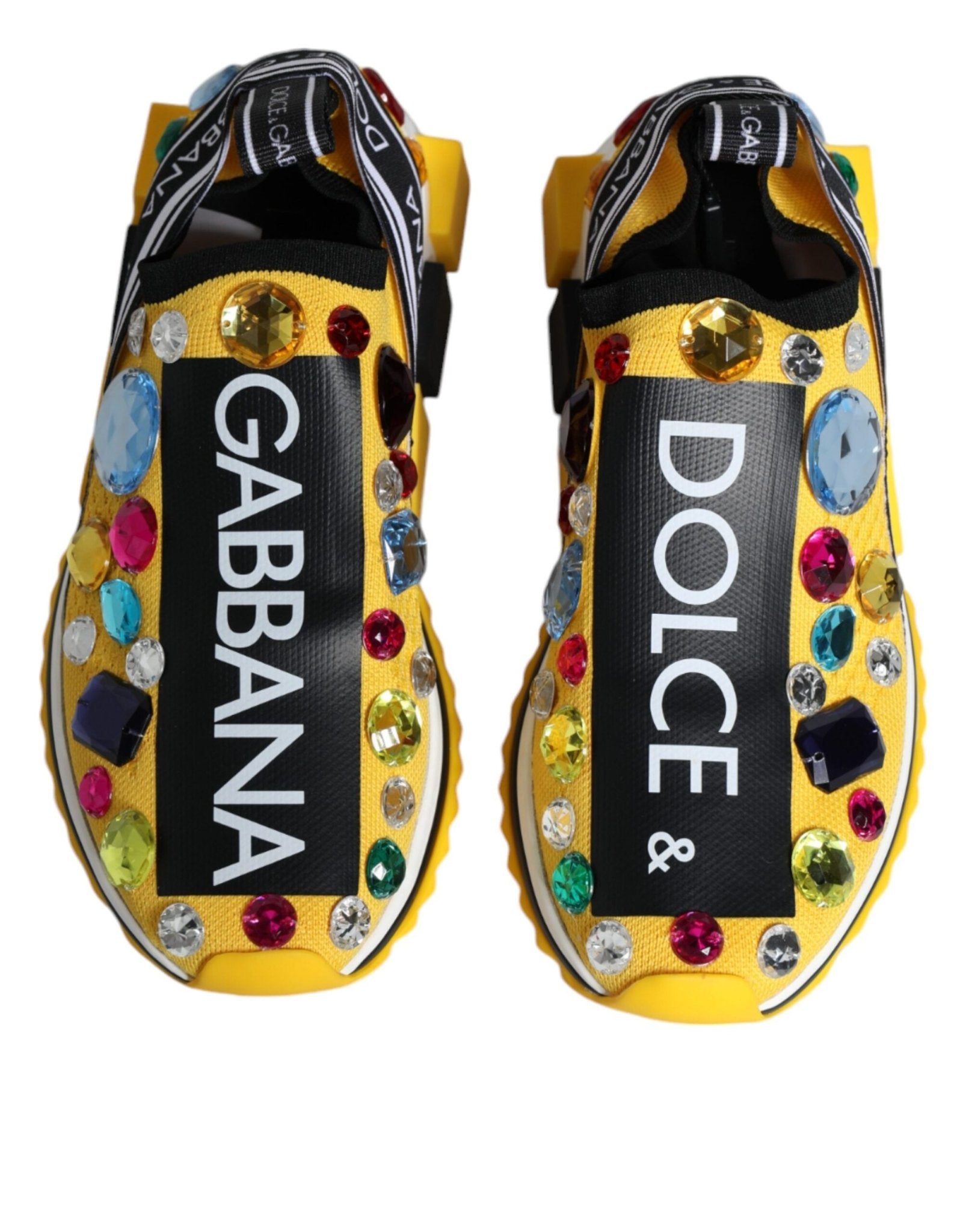 Dolce & Gabbana Yellow Sorrento Crystals Low Top Sneakers Shoes - SMARTMARTNZ