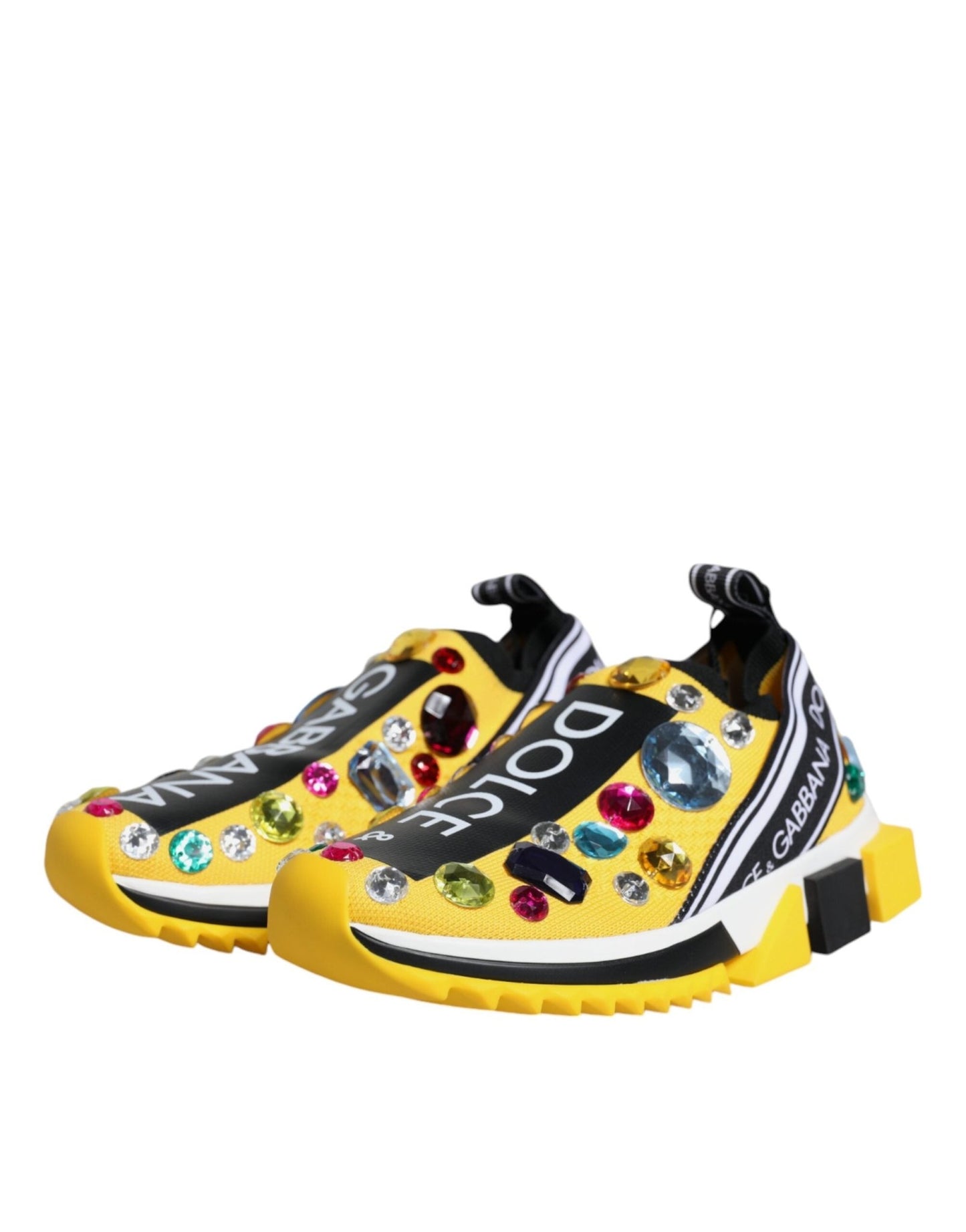 Dolce & Gabbana Yellow Sorrento Crystals Low Top Sneakers Shoes - SMARTMARTNZ