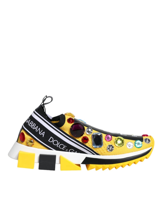 Dolce & Gabbana Yellow Sorrento Crystals Low Top Sneakers Shoes - SMARTMARTNZ