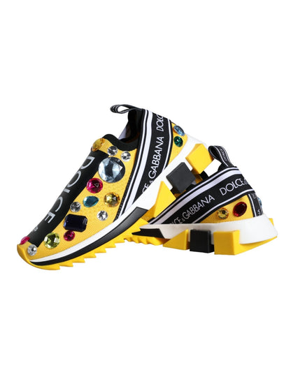 Dolce & Gabbana Yellow Sorrento Crystals Sneakers Womens Shoes - SMARTMARTNZ