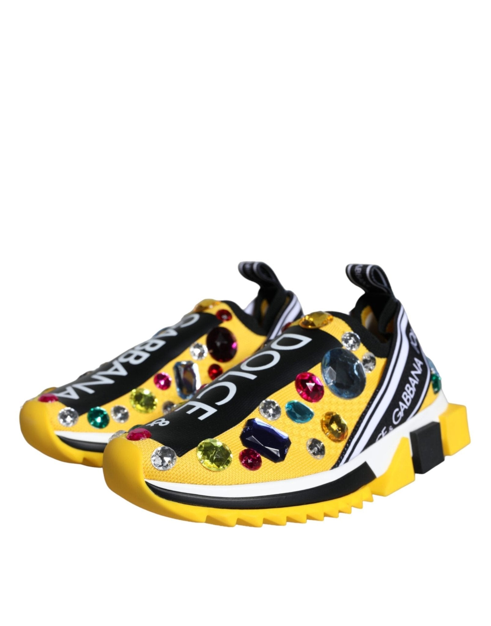Dolce & Gabbana Yellow Sorrento Crystals Sneakers Womens Shoes - SMARTMARTNZ