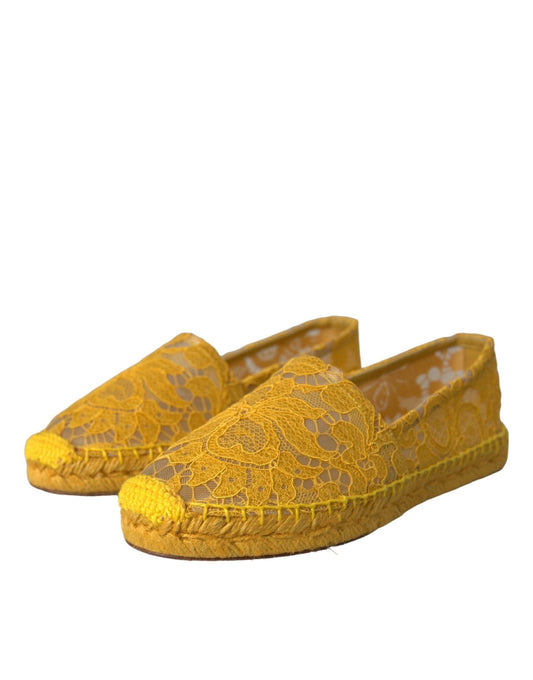 Dolce & Gabbana Yellow Taormina Lace Espadrille Loafers Flats Shoes - SMARTMARTNZ