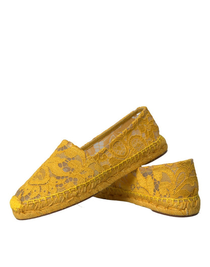 Dolce & Gabbana Yellow Taormina Lace Espadrille Loafers Flats Shoes - SMARTMARTNZ
