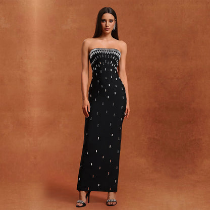 European And American Fashion Women's Wear Sexy Tube Top High-end Hot Drilling Backless Dress