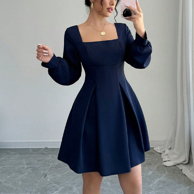 Square-neck Cinched Slimming A- Line Skirt For Women