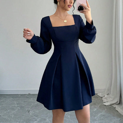 Square-neck Cinched Slimming A- Line Skirt For Women