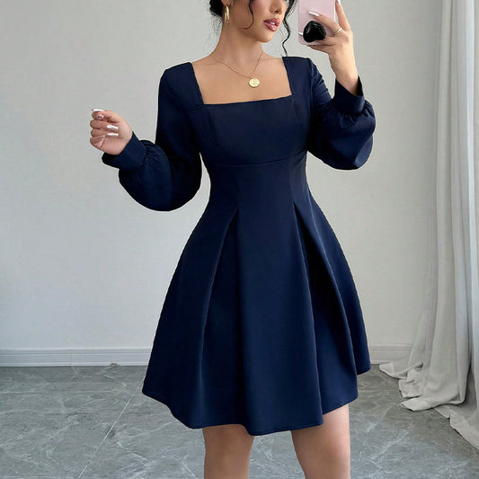 Square-neck Cinched Slimming A- Line Skirt For Women