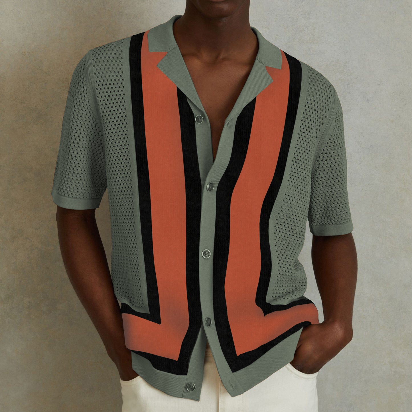 Men's Summer New Striped Contrast Color Knitwear Top