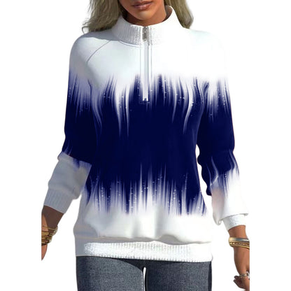 Gradient Color Print Neck Zipper Sweatshirt