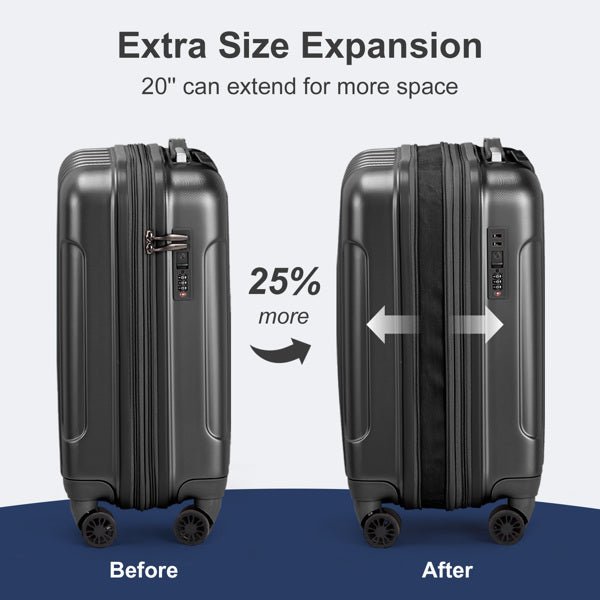 FCH Vertical Pattern 2 - Piece Set 20 Inch Expandable With 14 Inch Suitcase, ABS, PC Trolley Case, 14in 20in Silent Wheels, Inner Iron And Outer Aluminum Tie Rod, Classic Color - Black - SMARTMARTNZ
