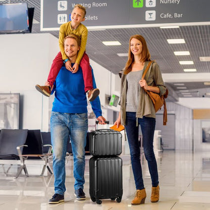 FCH Vertical Pattern 2 - Piece Set 20 Inch Expandable With 14 Inch Suitcase, ABS, PC Trolley Case, 14in 20in Silent Wheels, Inner Iron And Outer Aluminum Tie Rod, Classic Color - Black - SMARTMARTNZ