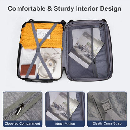 FCH Vertical Pattern 2 - Piece Set 20 Inch Expandable With 14 Inch Suitcase, ABS, PC Trolley Case, 14in 20in Silent Wheels, Inner Iron And Outer Aluminum Tie Rod, Classic Color - Black - SMARTMARTNZ