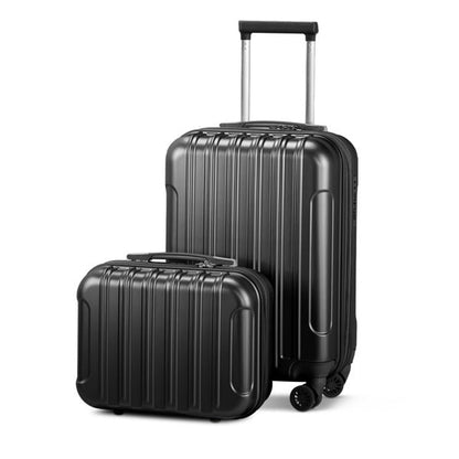 FCH Vertical Pattern 2 - Piece Set 20 Inch Expandable With 14 Inch Suitcase, ABS, PC Trolley Case, 14in 20in Silent Wheels, Inner Iron And Outer Aluminum Tie Rod, Classic Color - Black - SMARTMARTNZ