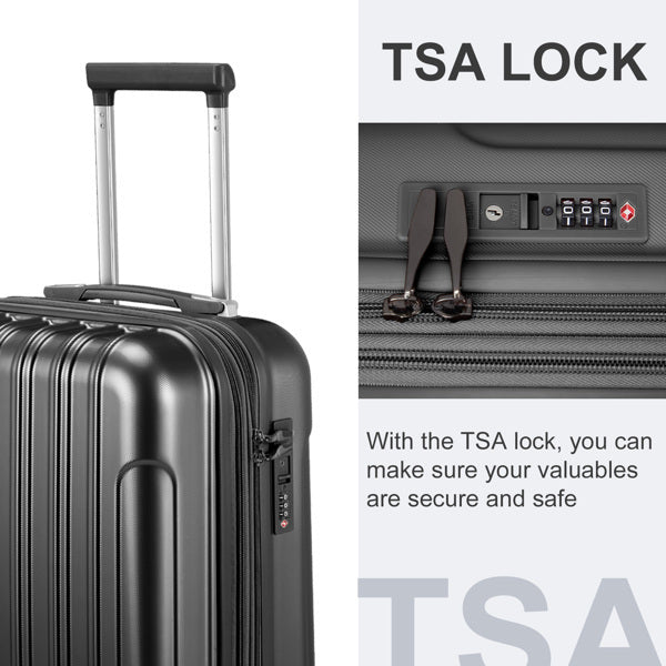 FCH Vertical Pattern 2 - Piece Set 20 Inch Expandable With 14 Inch Suitcase, ABS, PC Trolley Case, 14in 20in Silent Wheels, Inner Iron And Outer Aluminum Tie Rod, Classic Color - Black - SMARTMARTNZ