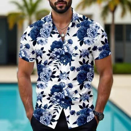 Hawaiian Tropical Floral 3d Printed Casual Men's Short Sleeve Shirt