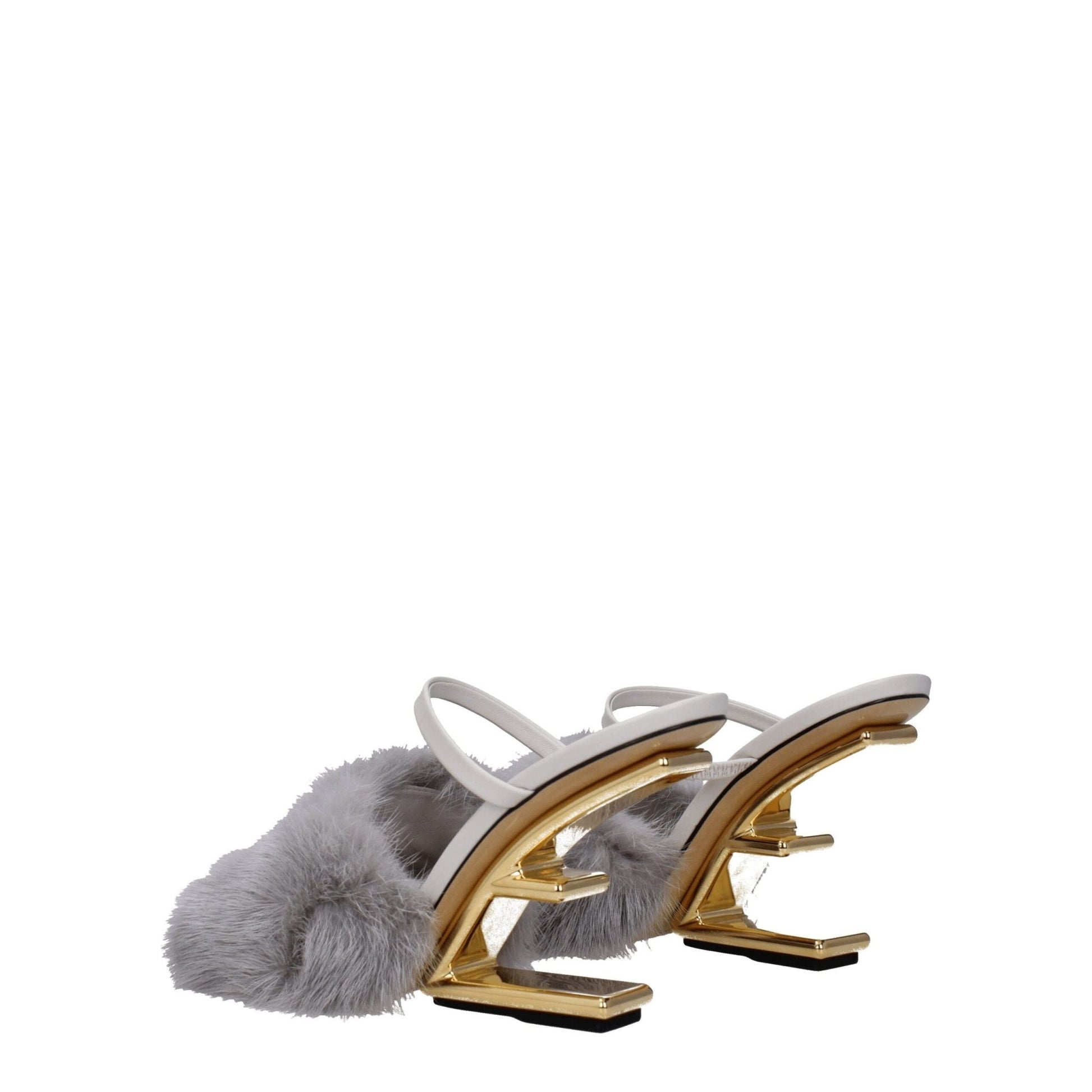 Fendi Gray Mink Slippers Sandals - SMARTMARTNZ