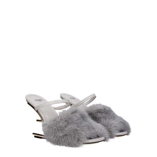 Fendi Gray Mink Slippers Sandals - SMARTMARTNZ