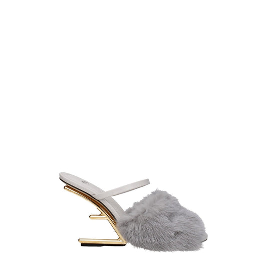 Fendi Gray Mink Slippers Sandals - SMARTMARTNZ