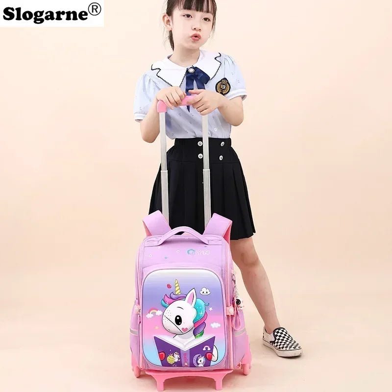 Girls & Boys Rolling Backpack – School Trolley Bag with Adjustable Handle - SMARTMARTNZ