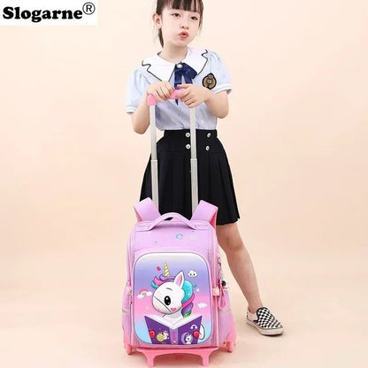 Girls & Boys Rolling Backpack – School Trolley Bag with Adjustable Handle - SMARTMARTNZ
