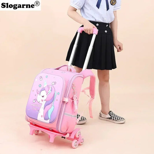 Girls & Boys Rolling Backpack – School Trolley Bag with Adjustable Handle - SMARTMARTNZ