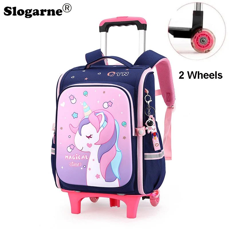 Girls & Boys Rolling Backpack – School Trolley Bag with Adjustable Handle - SMARTMARTNZ