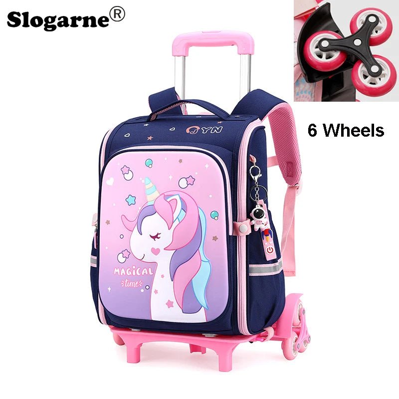 Girls & Boys Rolling Backpack – School Trolley Bag with Adjustable Handle - SMARTMARTNZ