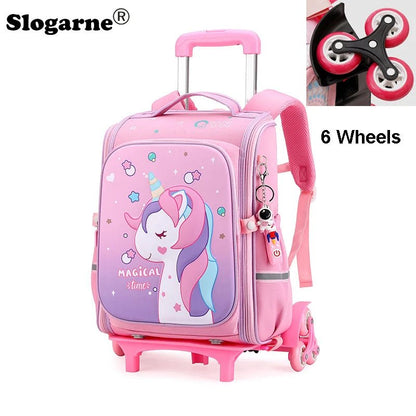 Girls & Boys Rolling Backpack – School Trolley Bag with Adjustable Handle - SMARTMARTNZ