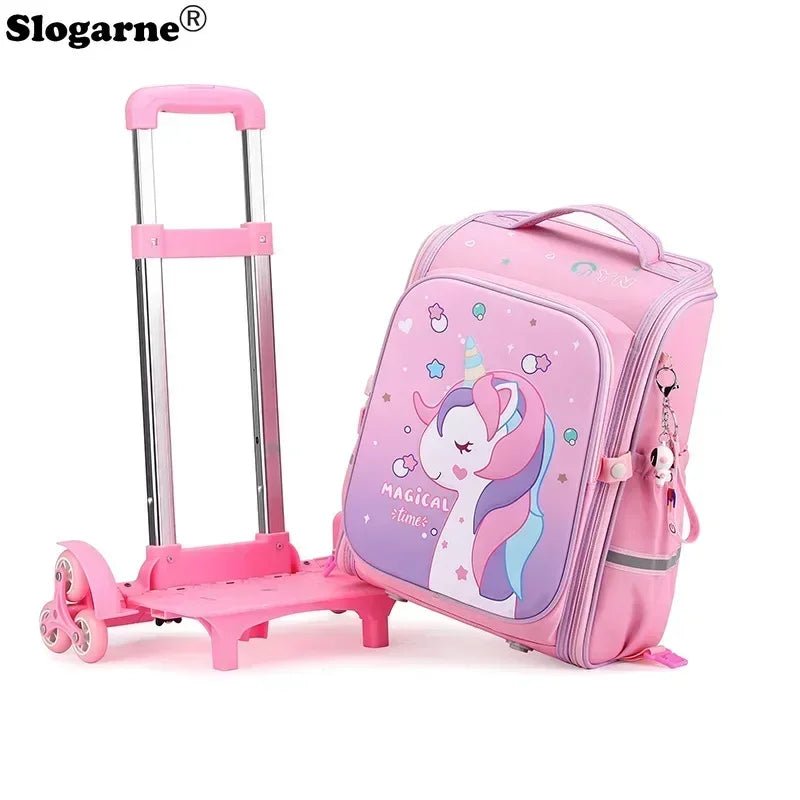 Girls & Boys Rolling Backpack – School Trolley Bag with Adjustable Handle - SMARTMARTNZ