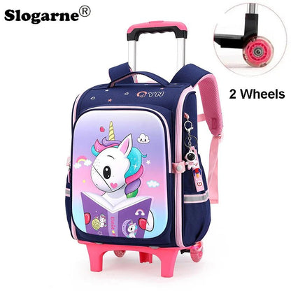 Girls & Boys Rolling Backpack – School Trolley Bag with Adjustable Handle - SMARTMARTNZ