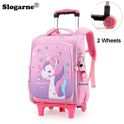 Girls & Boys Rolling Backpack – School Trolley Bag with Adjustable Handle - SMARTMARTNZ