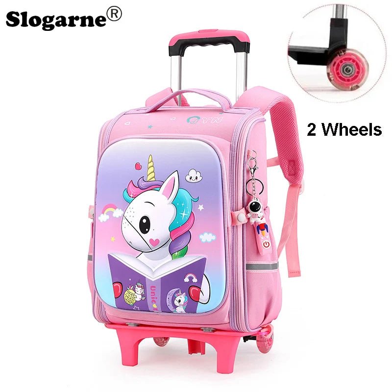 Girls & Boys Rolling Backpack – School Trolley Bag with Adjustable Handle - SMARTMARTNZ
