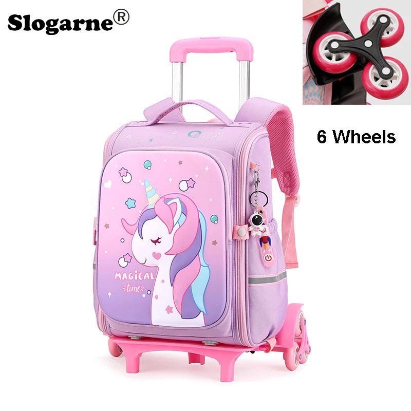 Girls & Boys Rolling Backpack – School Trolley Bag with Adjustable Handle - SMARTMARTNZ