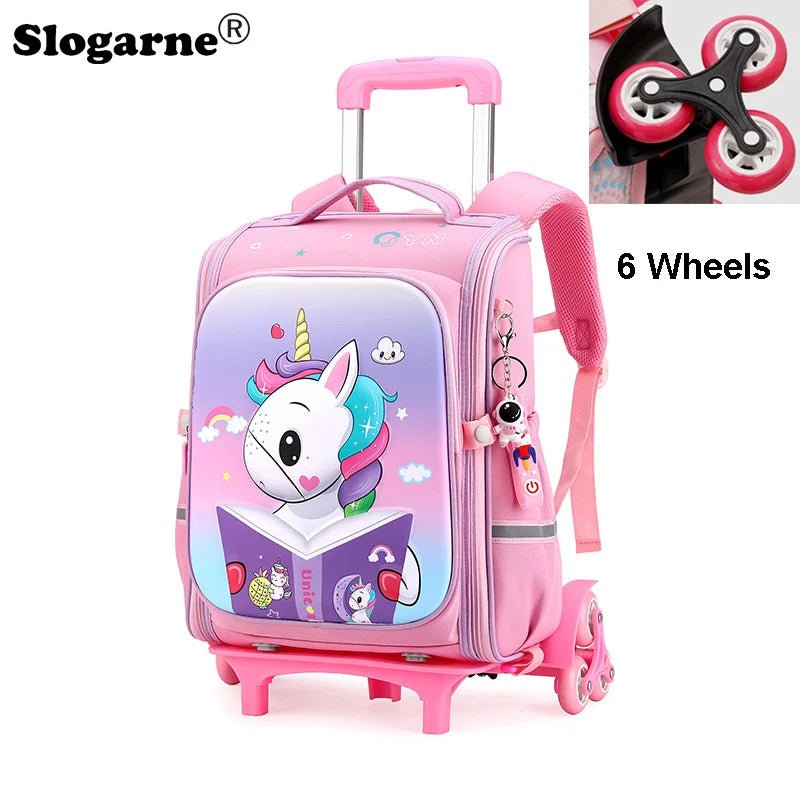 Girls & Boys Rolling Backpack – School Trolley Bag with Adjustable Handle - SMARTMARTNZ