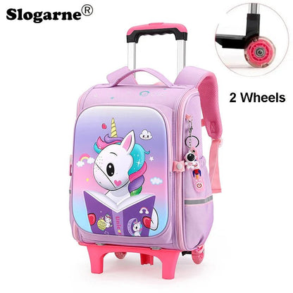 Girls & Boys Rolling Backpack – School Trolley Bag with Adjustable Handle - SMARTMARTNZ