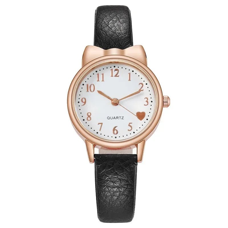 Girls’ Cute Watch & Bracelet Gift Set – Quartz Leather Strap Kids’ Clock - SMARTMARTNZ