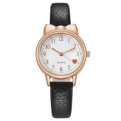 Girls’ Cute Watch & Bracelet Gift Set – Quartz Leather Strap Kids’ Clock - SMARTMARTNZ