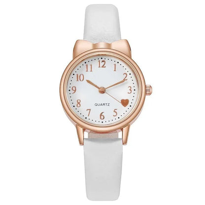 Girls’ Cute Watch & Bracelet Gift Set – Quartz Leather Strap Kids’ Clock - SMARTMARTNZ