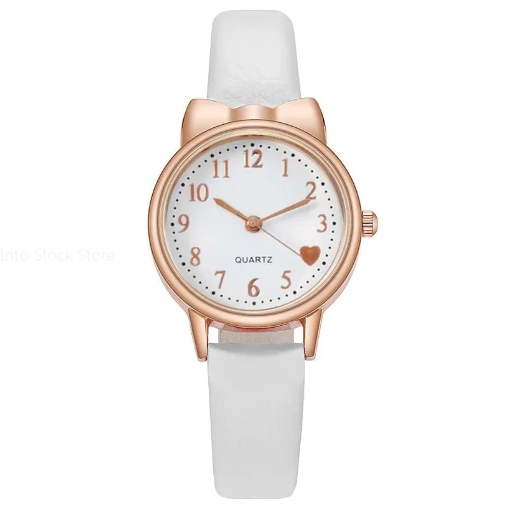 Girls’ Cute Watch & Bracelet Gift Set – Quartz Leather Strap Kids’ Clock - SMARTMARTNZ