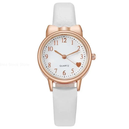 Girls’ Cute Watch & Bracelet Gift Set – Quartz Leather Strap Kids’ Clock - SMARTMARTNZ