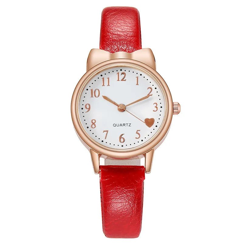 Girls’ Cute Watch & Bracelet Gift Set – Quartz Leather Strap Kids’ Clock - SMARTMARTNZ