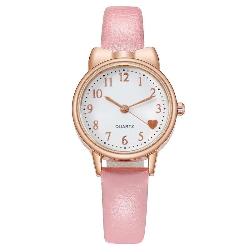 Girls’ Cute Watch & Bracelet Gift Set – Quartz Leather Strap Kids’ Clock - SMARTMARTNZ