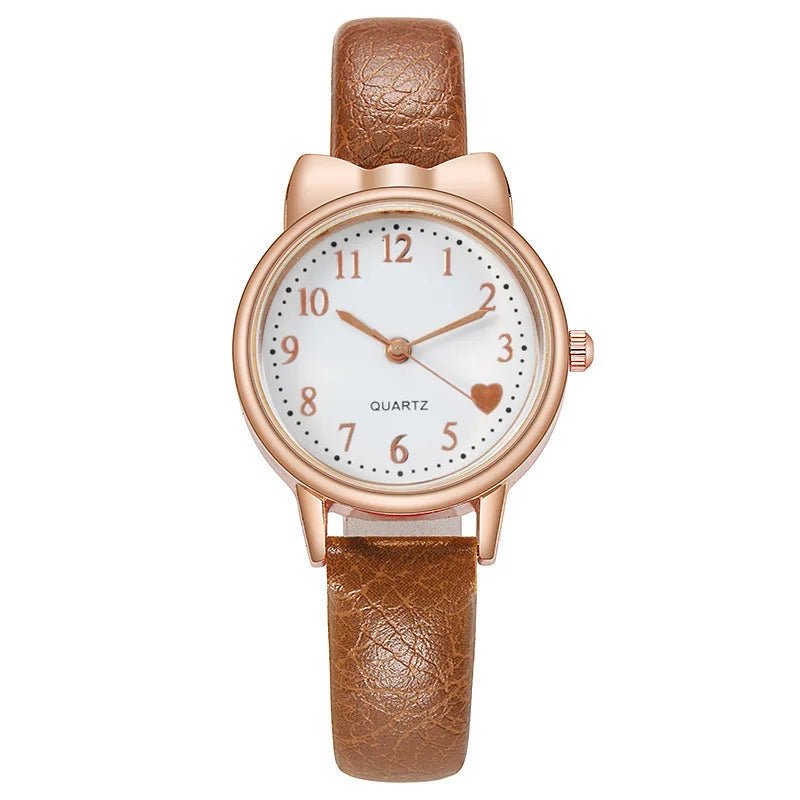 Girls’ Cute Watch & Bracelet Gift Set – Quartz Leather Strap Kids’ Clock - SMARTMARTNZ