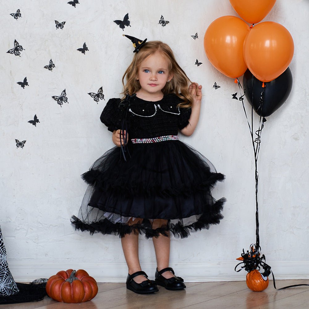 Girls’ Fashion Halloween Dress Mesh Accents & Puffy Sleeves | Stylish & Festive - SMARTMARTNZ