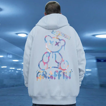 Graffiti Bear Print Hoodie – Men’s Retro Fleece Pullover | Y2K High Street Streetwear - SMARTMARTNZ