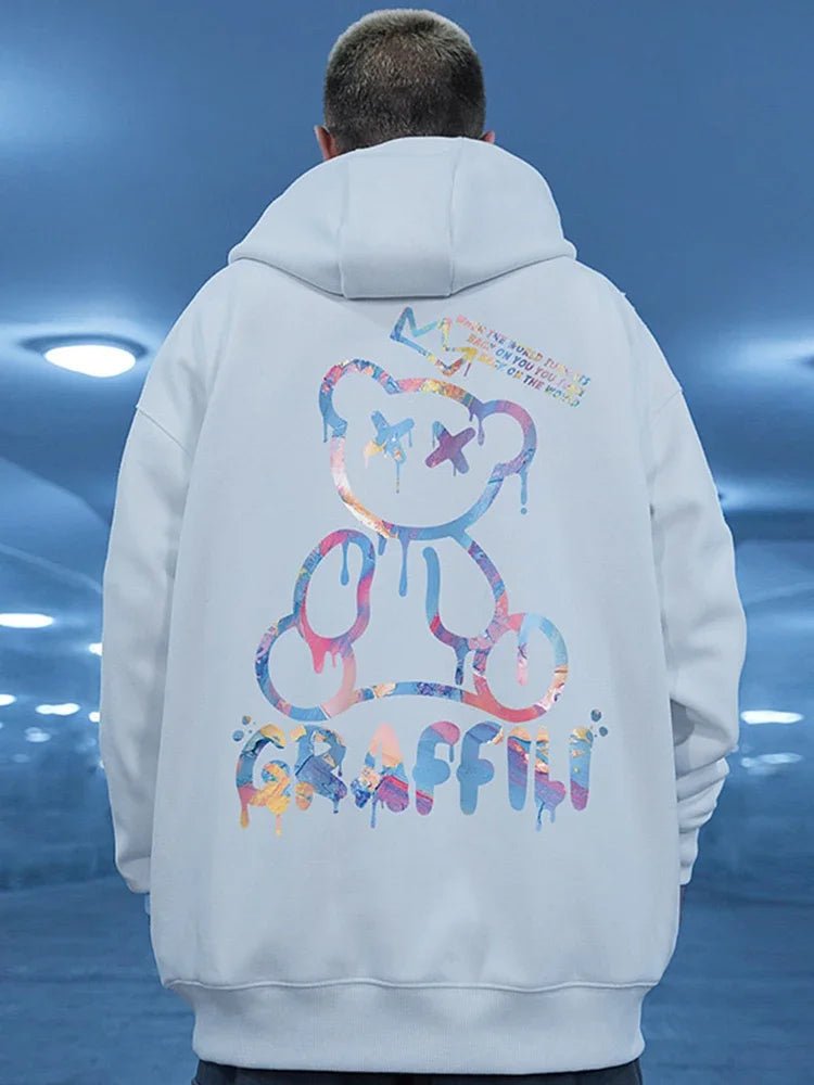 Graffiti Bear Print Hoodie – Men’s Retro Fleece Pullover | Y2K High Street Streetwear - SMARTMARTNZ