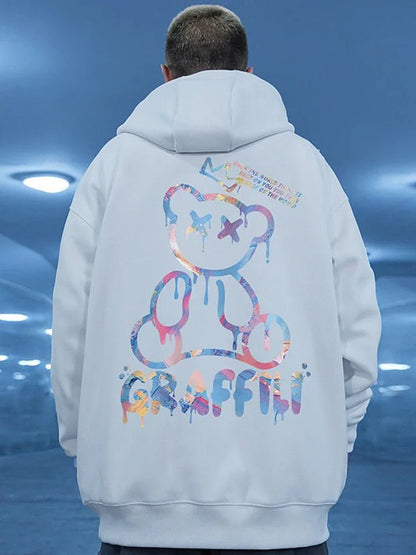 Graffiti Bear Print Hoodie – Men’s Retro Fleece Pullover | Y2K High Street Streetwear - SMARTMARTNZ