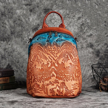 Handcrafted Cowhide Leather Backpack with Vintage Embossing Eco - Tanned Finish | Rugged Elegance Meets Functionality - SMARTMARTNZ