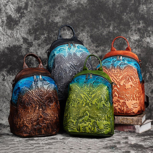 Handcrafted Cowhide Leather Backpack with Vintage Embossing Eco - Tanned Finish | Rugged Elegance Meets Functionality - SMARTMARTNZ